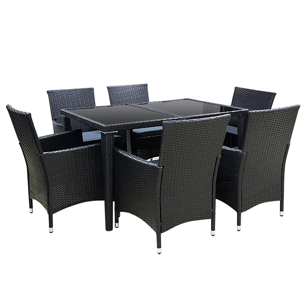 Gardeon Outdoor Dining Set 7 Piece Wicker Lounge Setting Black - Mekamart Australia