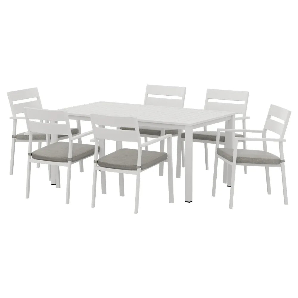 Gardeon Outdoor Dining Set 7 Piece Aluminum Table Chairs Setting White - Mekamart Australia
