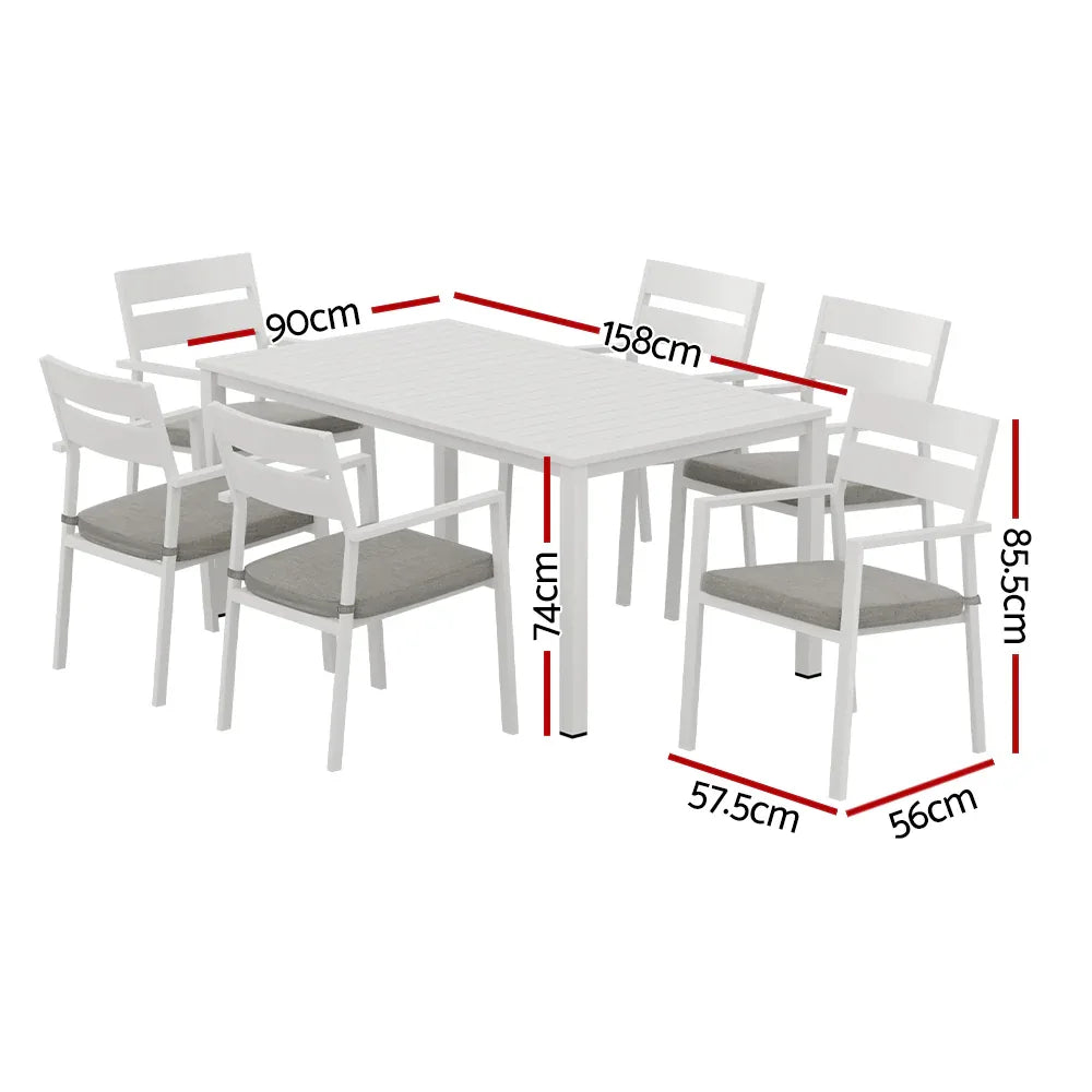 Gardeon Outdoor Dining Set 7 Piece Aluminum Table Chairs Setting White - Mekamart Australia