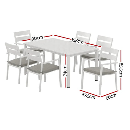 Gardeon Outdoor Dining Set 7 Piece Aluminum Table Chairs Setting White - Mekamart Australia