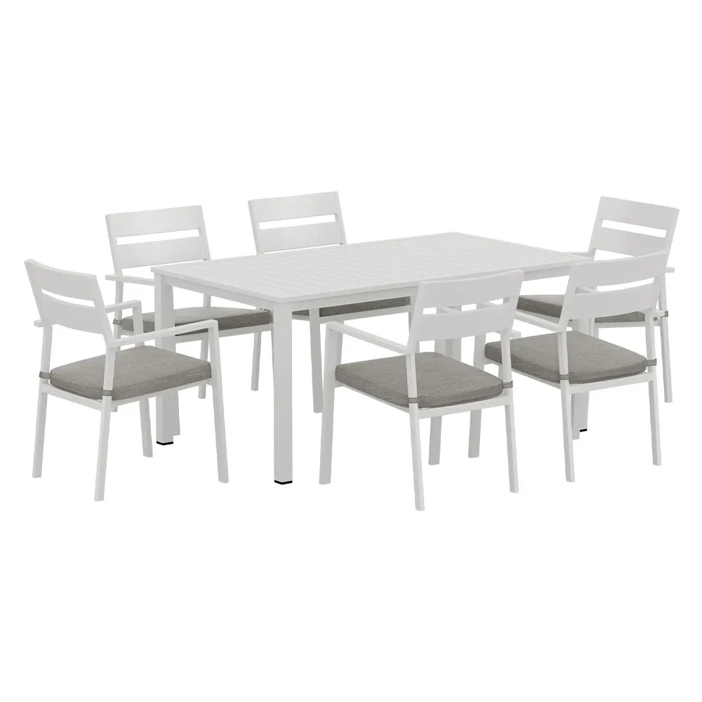 Gardeon Outdoor Dining Set 7 Piece Aluminum Table Chairs Setting White - Mekamart Australia