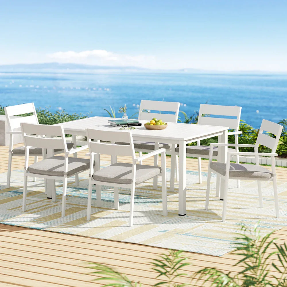 Gardeon Outdoor Dining Set 7 Piece Aluminum Table Chairs Setting White - Mekamart Australia