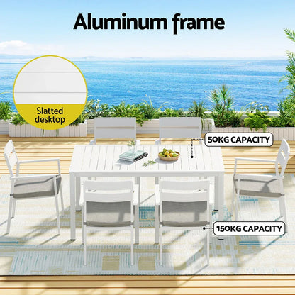 Gardeon Outdoor Dining Set 7 Piece Aluminum Table Chairs Setting White - Mekamart Australia