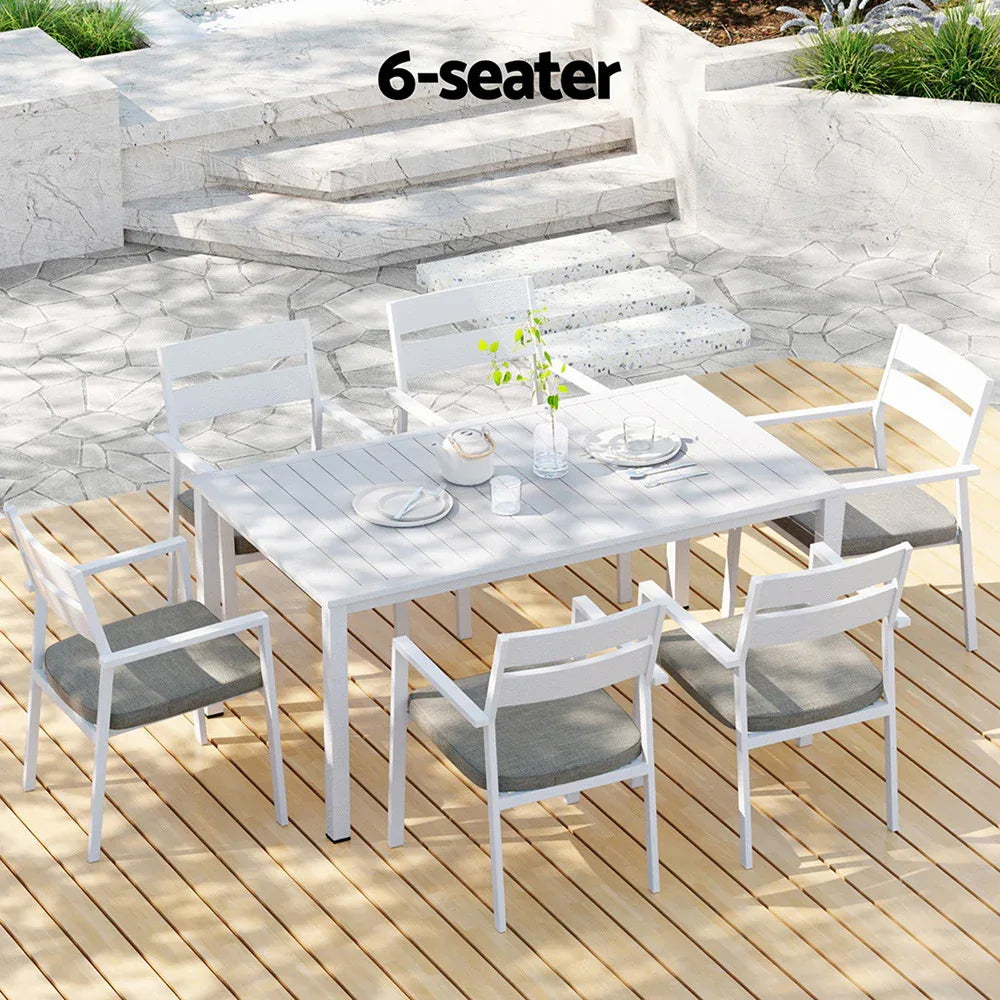 Gardeon Outdoor Dining Set 7 Piece Aluminum Table Chairs Setting White - Mekamart Australia