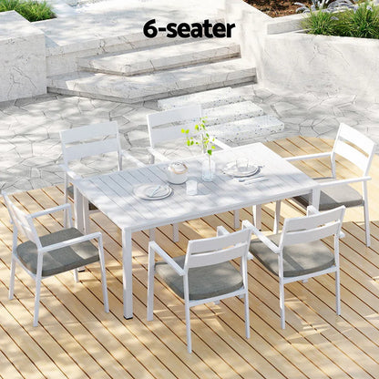 Gardeon Outdoor Dining Set 7 Piece Aluminum Table Chairs Setting White - Mekamart Australia