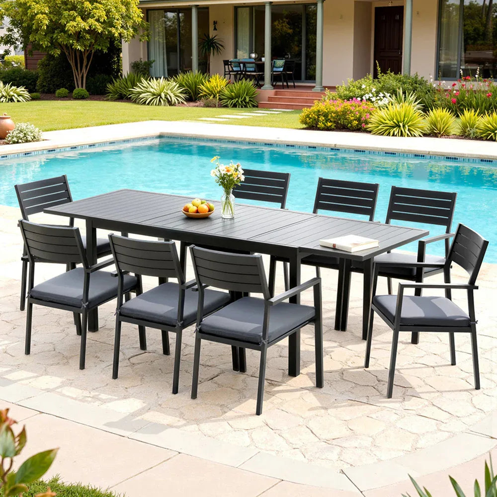 Gardeon Outdoor Dining Set 9PCS Aluminum Extendable Table Chairs Patio Furniture - Mekamart Australia