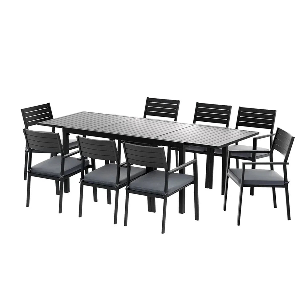 Gardeon Outdoor Dining Set 9PCS Aluminum Extendable Table Chairs Patio Furniture - Mekamart Australia