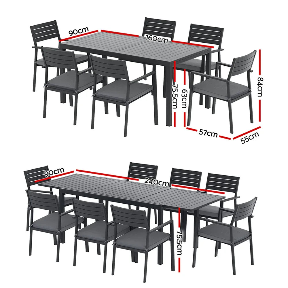 Gardeon Outdoor Dining Set 9PCS Aluminum Extendable Table Chairs Patio Furniture - Mekamart Australia