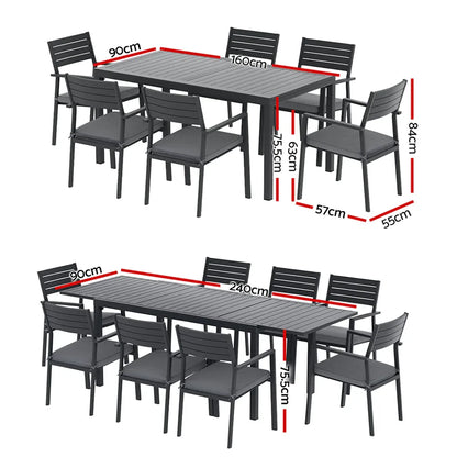 Gardeon Outdoor Dining Set 9PCS Aluminum Extendable Table Chairs Patio Furniture - Mekamart Australia