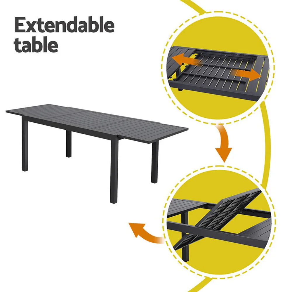 Gardeon Outdoor Dining Set 9PCS Aluminum Extendable Table Chairs Patio Furniture - Mekamart Australia