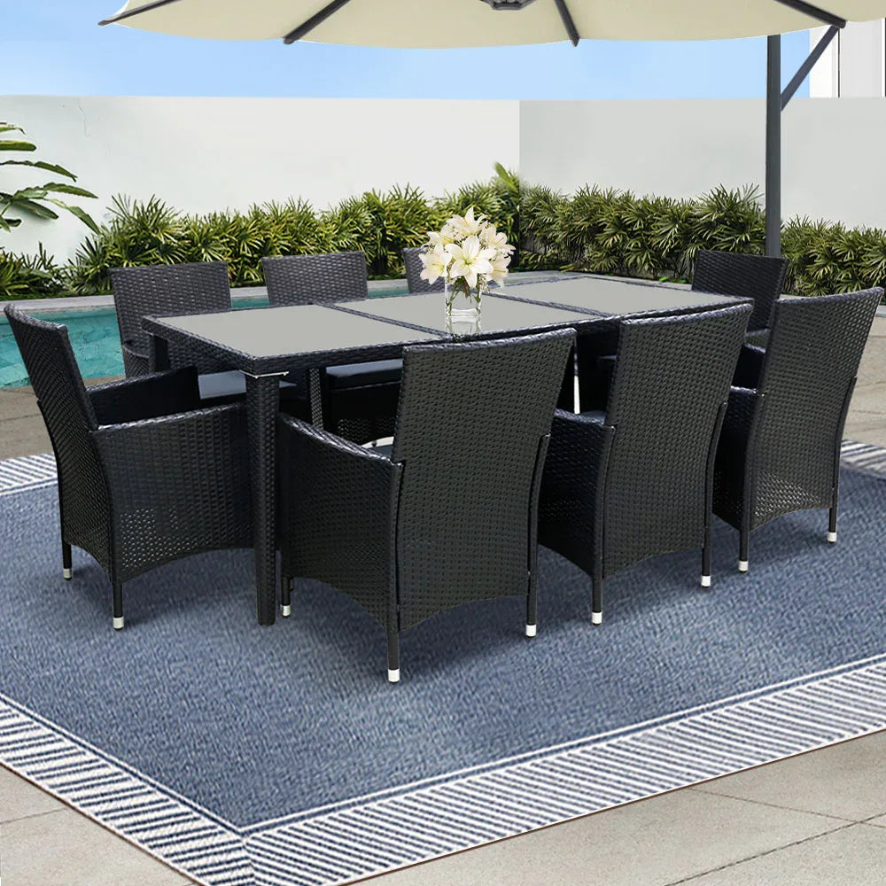 Gardeon Outdoor Dining Set 9 Piece Wicker Lounge Setting Black - Mekamart Australia