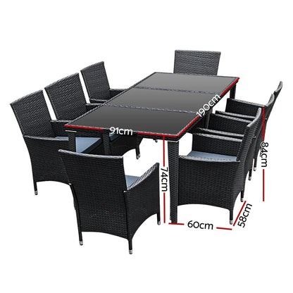 Gardeon Outdoor Dining Set 9 Piece Wicker Lounge Setting Black - Mekamart Australia