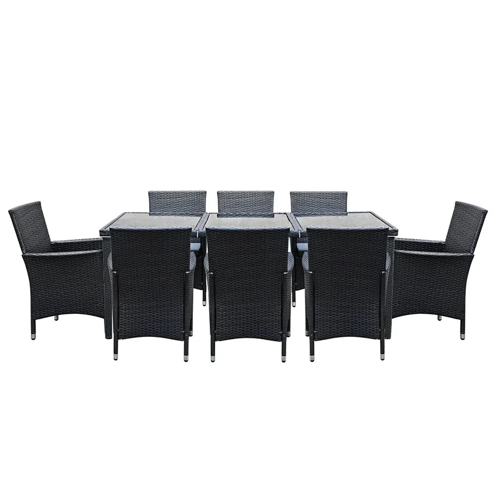 Gardeon Outdoor Dining Set 9 Piece Wicker Lounge Setting Black - Mekamart Australia