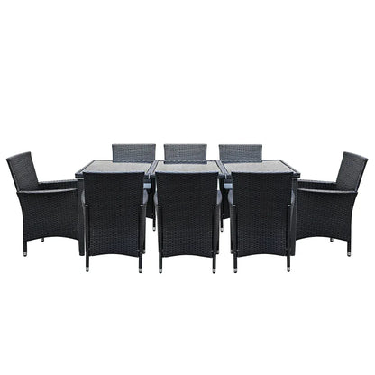 Gardeon Outdoor Dining Set 9 Piece Wicker Lounge Setting Black - Mekamart Australia