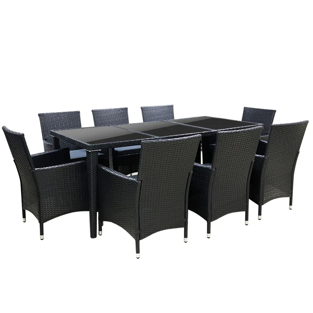 Gardeon Outdoor Dining Set 9 Piece Wicker Lounge Setting Black - Mekamart Australia