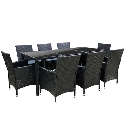 Gardeon Outdoor Dining Set 9 Piece Wicker Lounge Setting Black - Mekamart Australia