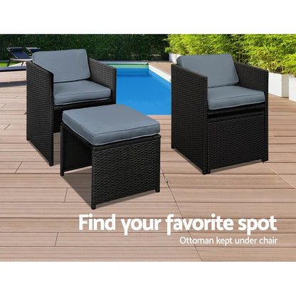 Gardeon Outdoor Dining Set 9 Piece Wicker Table Chairs Setting Black - Mekamart Australia