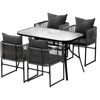 Gardeon 5PCS Outdoor Dining Set Table and Chairs Rope Patio Furniture Garden Black - Mekamart Australia
