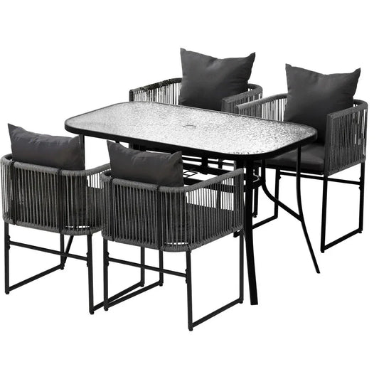 Gardeon 5PCS Outdoor Dining Set Table and Chairs Rope Patio Furniture Garden Black - Mekamart Australia