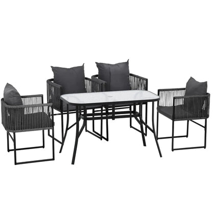Gardeon 5PCS Outdoor Dining Set Table and Chairs Rope Patio Furniture Garden Black - Mekamart Australia