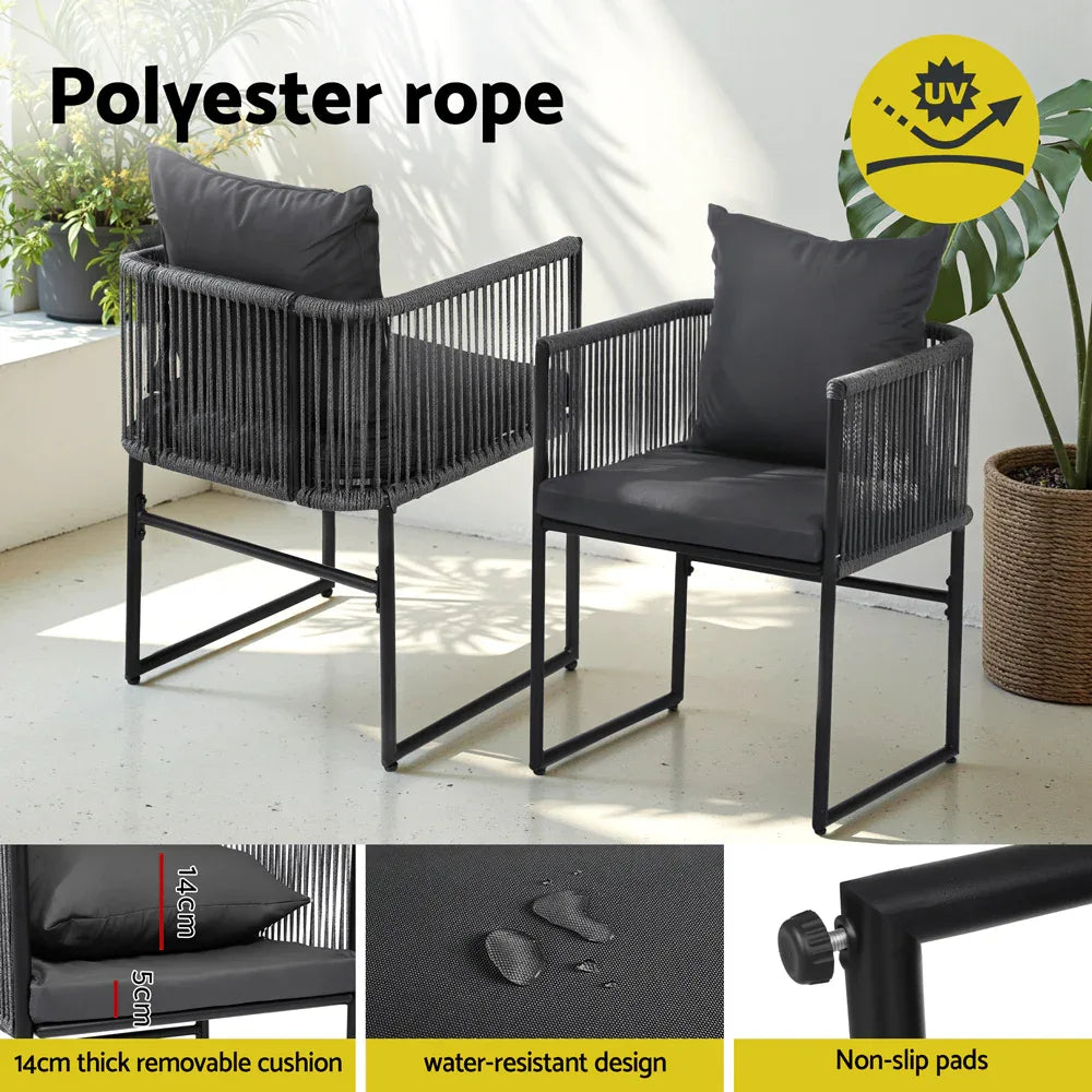 Gardeon 5PCS Outdoor Dining Set Table and Chairs Rope Patio Furniture Garden Black - Mekamart Australia