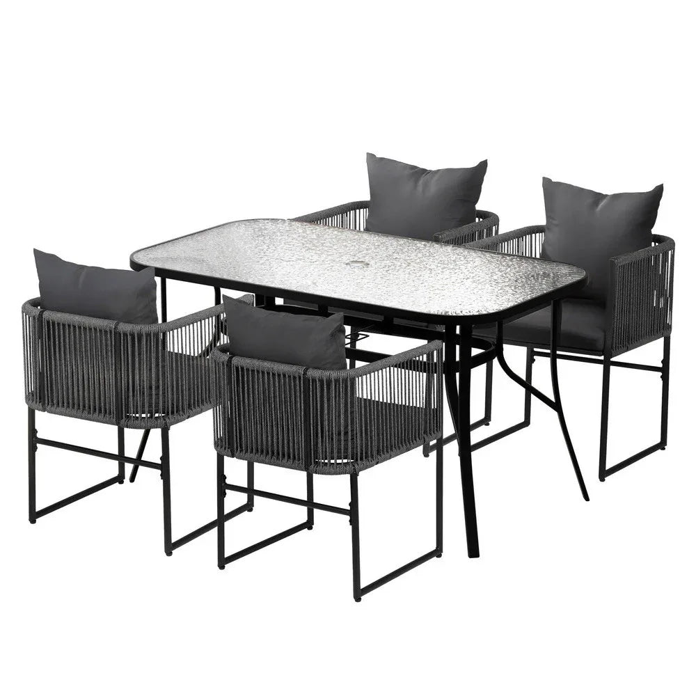 Gardeon 5PC Outdoor Dining Set Table and Chairs Patio Furniture Garden Bistro Set Black - Mekamart Australia