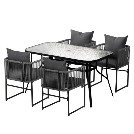 Gardeon 5PC Outdoor Dining Set Table and Chairs Patio Furniture Garden Bistro Set Black
