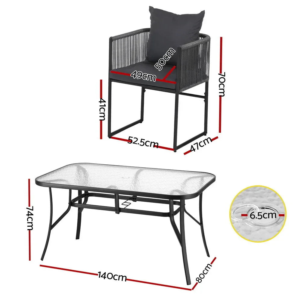 Gardeon 5PC Outdoor Dining Set Table and Chairs Patio Furniture Garden Bistro Set Black - Mekamart Australia