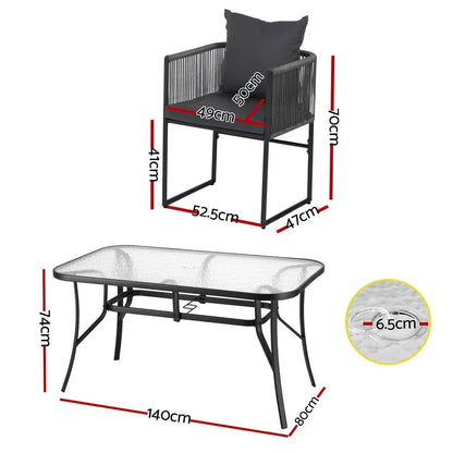 Gardeon 5PC Outdoor Dining Set Table and Chairs Patio Furniture Garden Bistro Set Black - Mekamart Australia