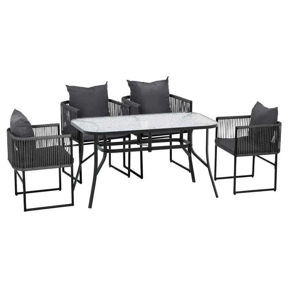 Gardeon 5PC Outdoor Dining Set Table and Chairs Patio Furniture Garden Bistro Set Black - Mekamart Australia