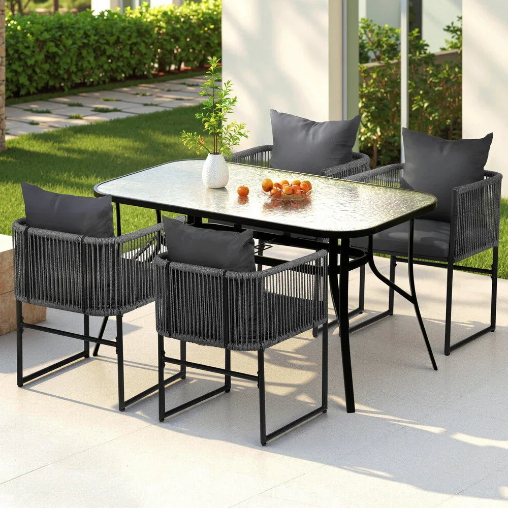 Gardeon 5PC Outdoor Dining Set Table and Chairs Patio Furniture Garden Bistro Set Black - Mekamart Australia