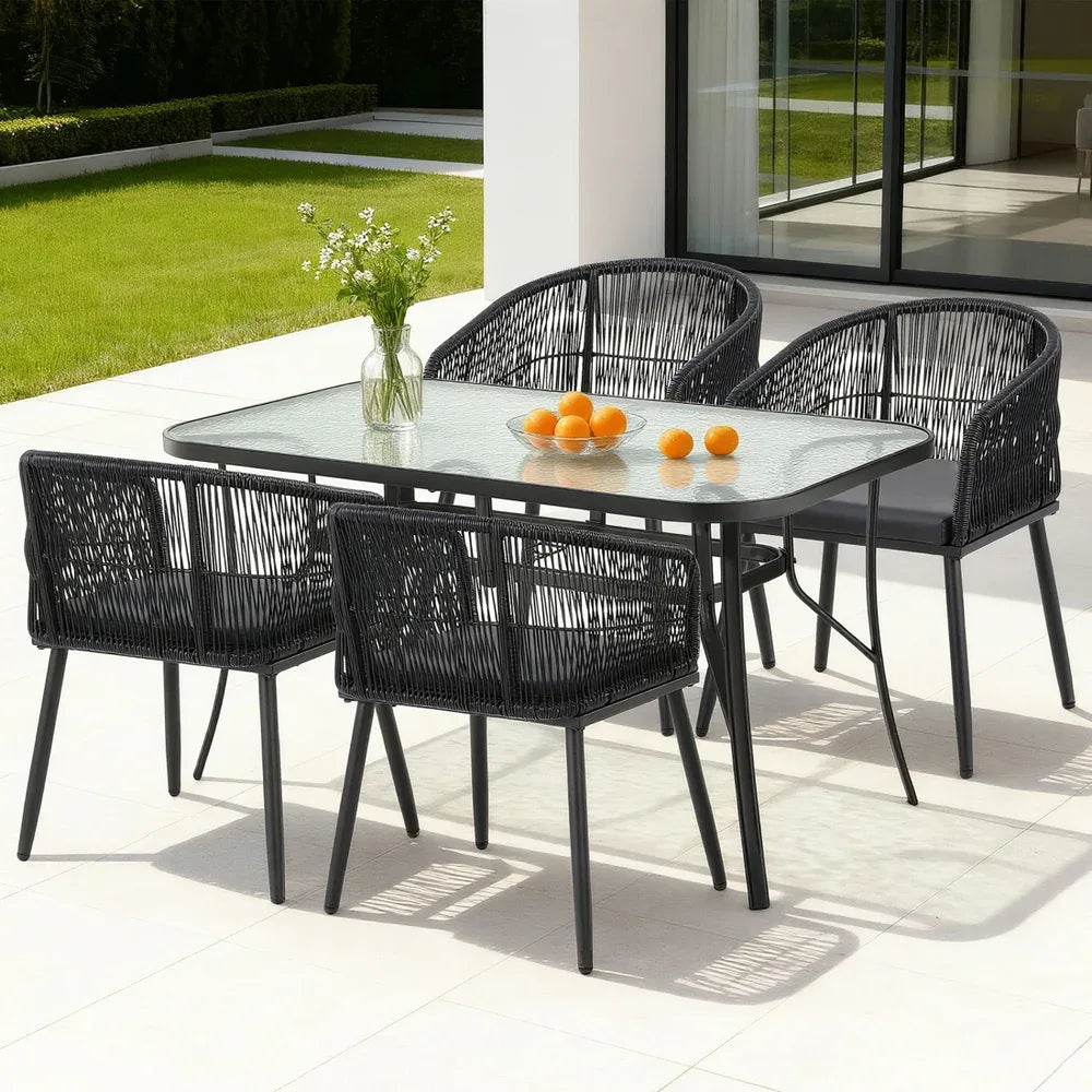 Gardeon 5PC Outdoor Dining Set Table and Chairs Garden Patio Furniture Bistro Set Black - Mekamart Australia