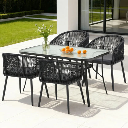 Gardeon 5PC Outdoor Dining Set Table and Chairs Garden Patio Furniture Bistro Set Black - Mekamart Australia