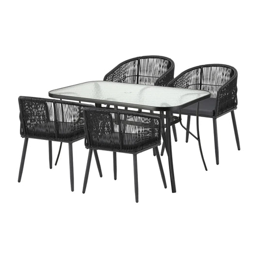 Gardeon 5PC Outdoor Dining Set Table and Chairs Garden Patio Furniture Bistro Set Black - Mekamart Australia