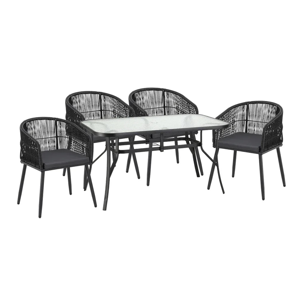 Gardeon 5PC Outdoor Dining Set Table and Chairs Garden Patio Furniture Bistro Set Black - Mekamart Australia
