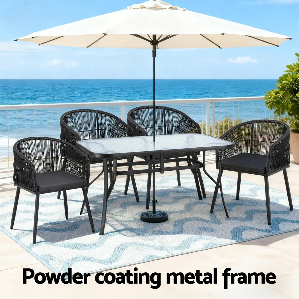 Gardeon 5PC Outdoor Dining Set Table and Chairs Garden Patio Furniture Bistro Set Black - Mekamart Australia