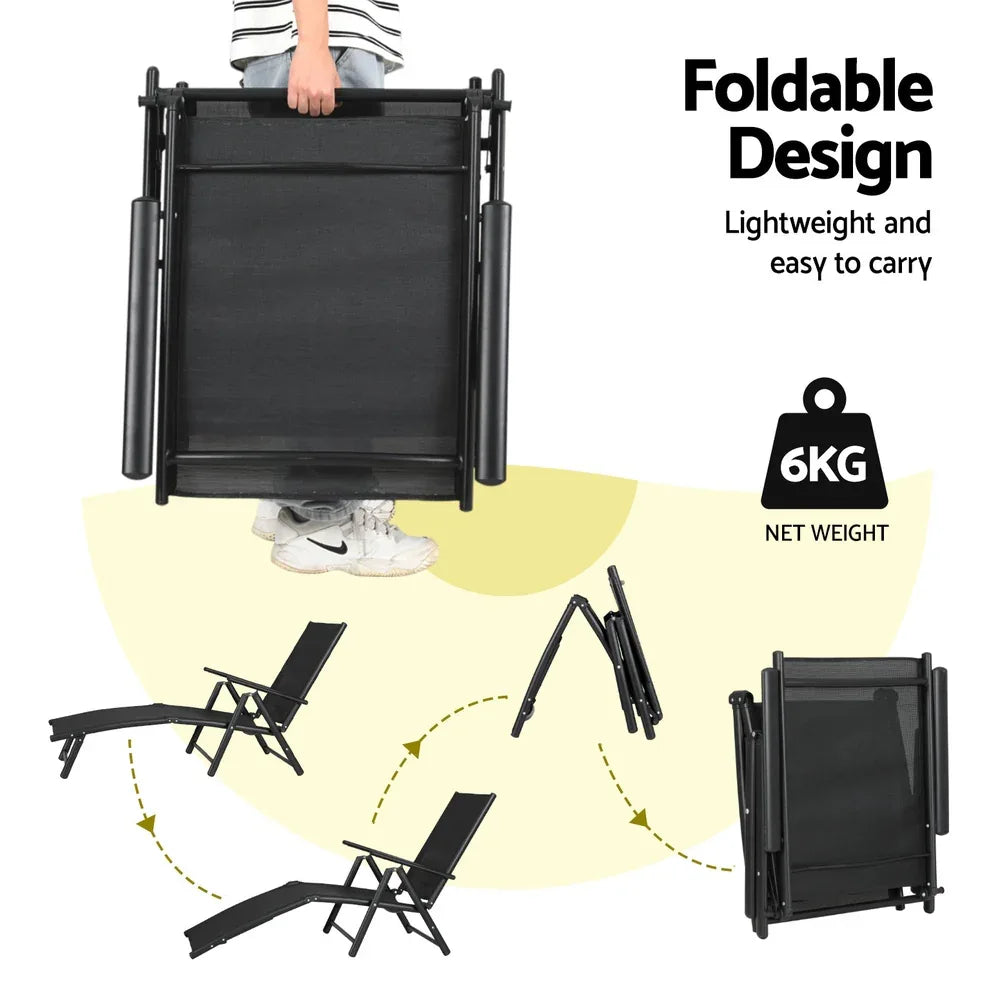 Gardeon Sun Lounge Outdoor Lounger Aluminium Folding Beach Chair Camping Patio