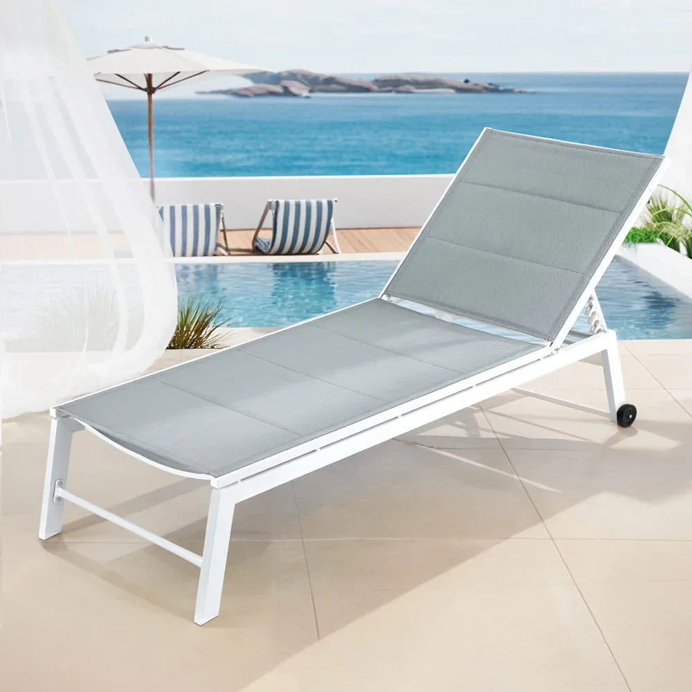 Gardeon Sun Lounger Chaise Lounge Wheels Patio Furniture Outdoor Setting White - Mekamart Australia