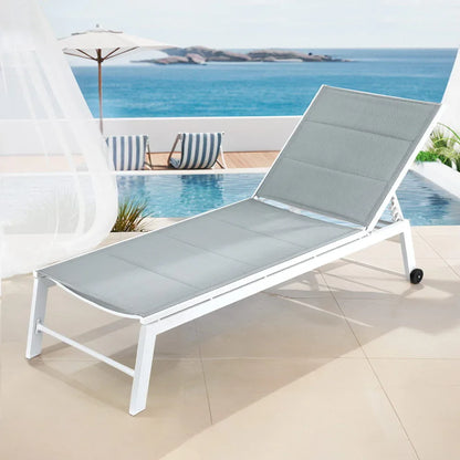 Gardeon Sun Lounger Chaise Lounge Wheels Patio Furniture Outdoor Setting White - Mekamart Australia