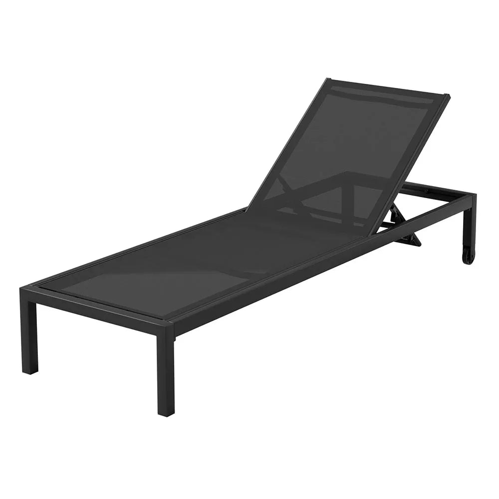 Gardeon Sun Lounge Outdoor Lounger Aluminium Folding Beach Chair Wheels Black - Mekamart Australia