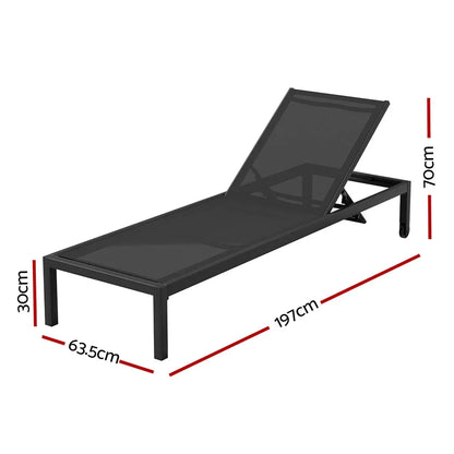 Gardeon Sun Lounge Outdoor Lounger Aluminium Folding Beach Chair Wheels Black - Mekamart Australia