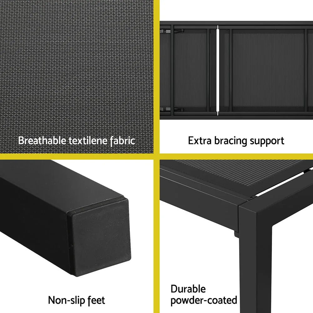 Gardeon Sun Lounge Outdoor Lounger Aluminium Folding Beach Chair Wheels Black - Mekamart Australia