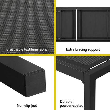 Gardeon Sun Lounge Outdoor Lounger Aluminium Folding Beach Chair Wheels Black - Mekamart Australia