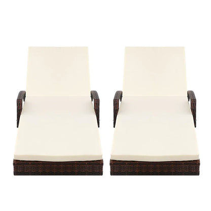 Gardeon 2PC Sun Lounge Wicker Lounger Outdoor Furniture Beach Chair Patio Adjustable Cushion Brown - Mekamart Australia