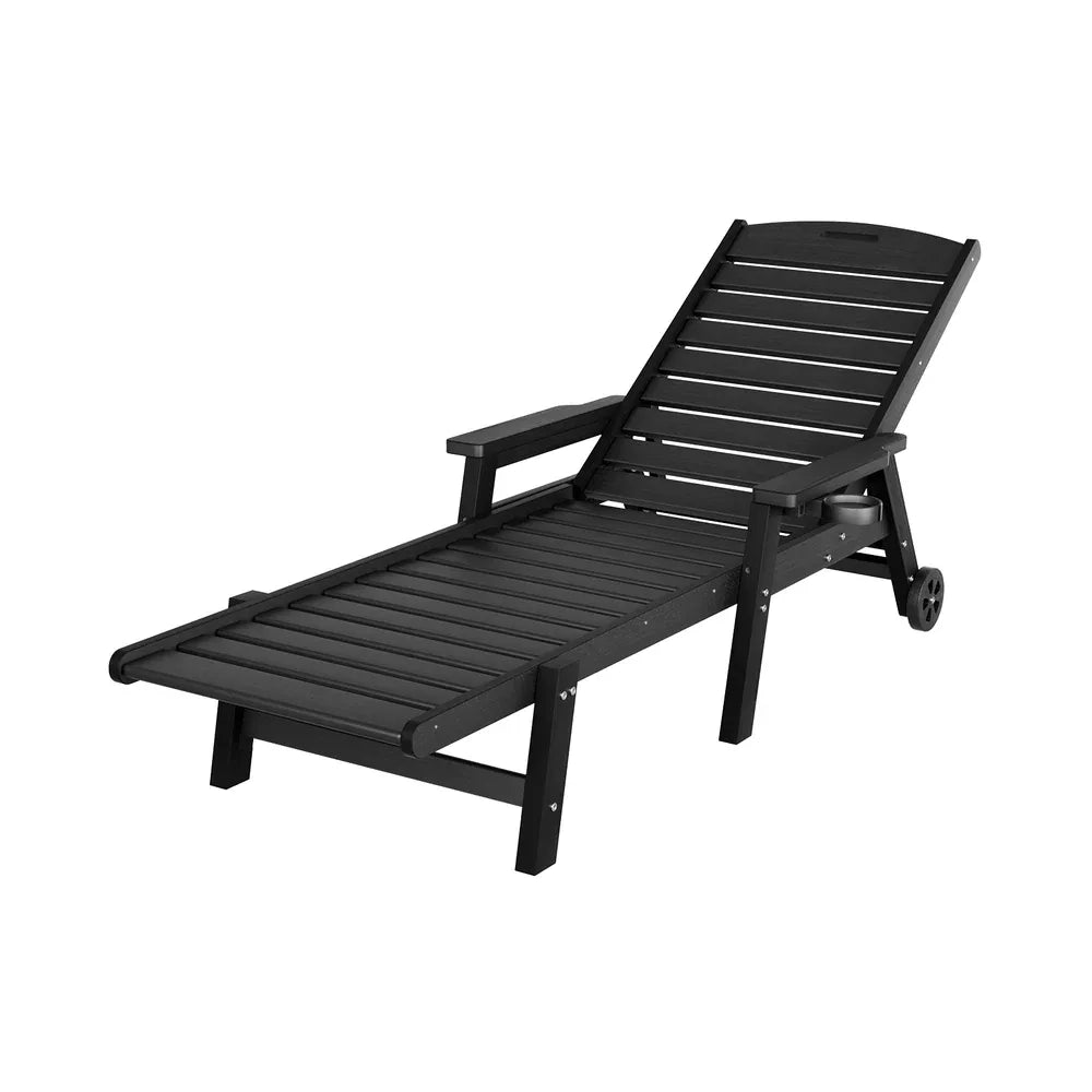 Gardeon Sun Lounge Lounger Beach Chair HDPE Patio Outdoor Furniture with Wheels Black - Mekamart Australia