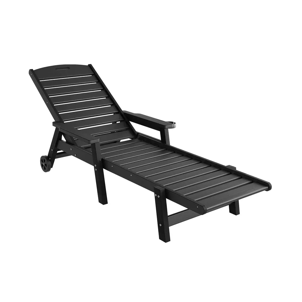 Gardeon Sun Lounge Lounger Beach Chair HDPE Patio Outdoor Furniture with Wheels Black - Mekamart Australia