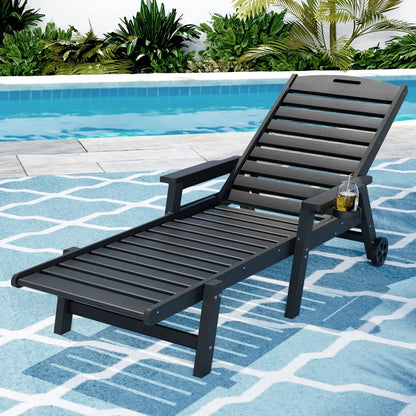 Gardeon Sun Lounge Lounger Beach Chair HDPE Patio Outdoor Furniture with Wheels Black - Mekamart Australia