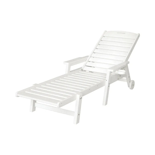 Gardeon Sun Lounge Lounger Beach Chair HDPE Patio Outdoor Furniture with Wheels White - Mekamart Australia