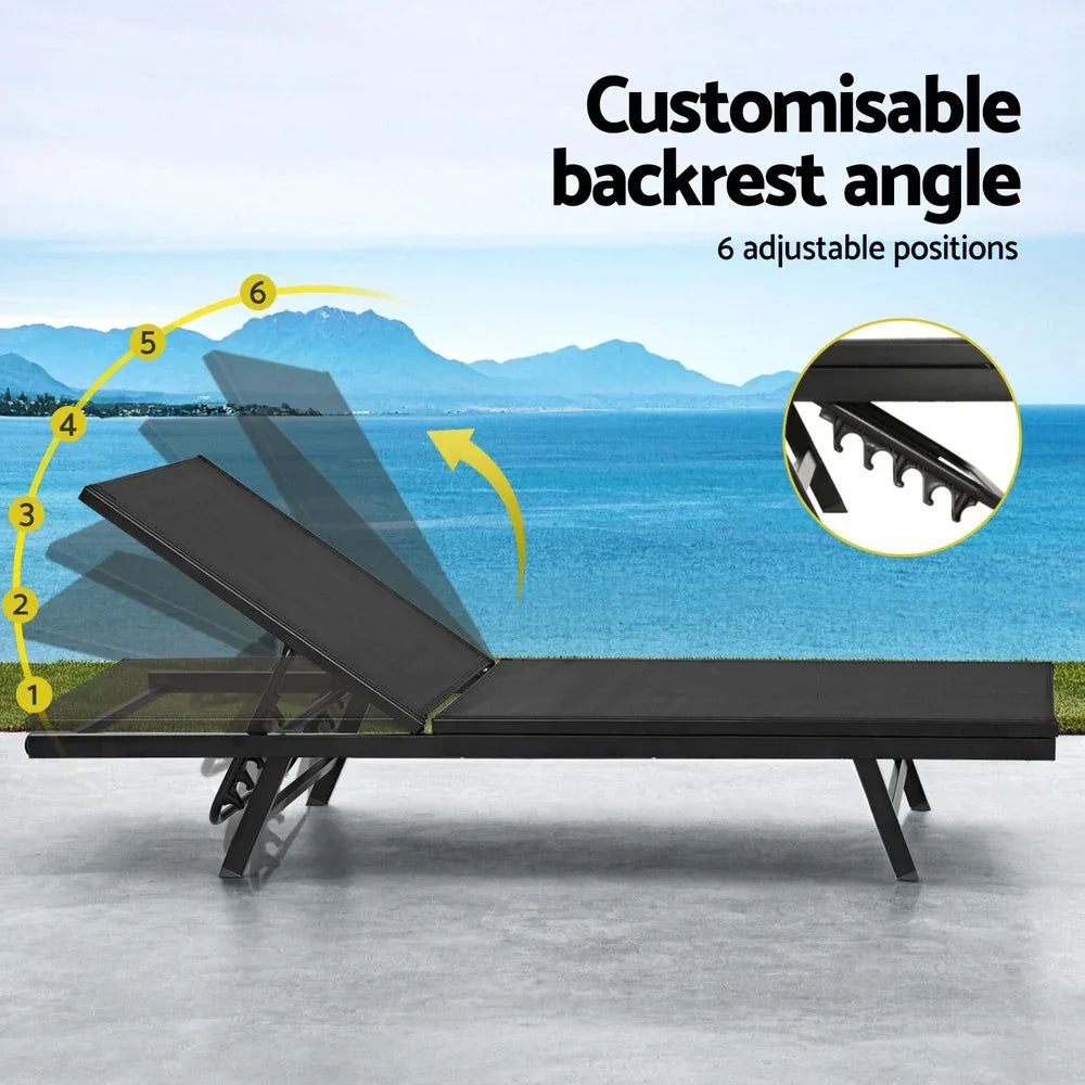 Gardeon Sun Lounge Outdoor Lounger Steel Beach Chair Patio Furniture Black