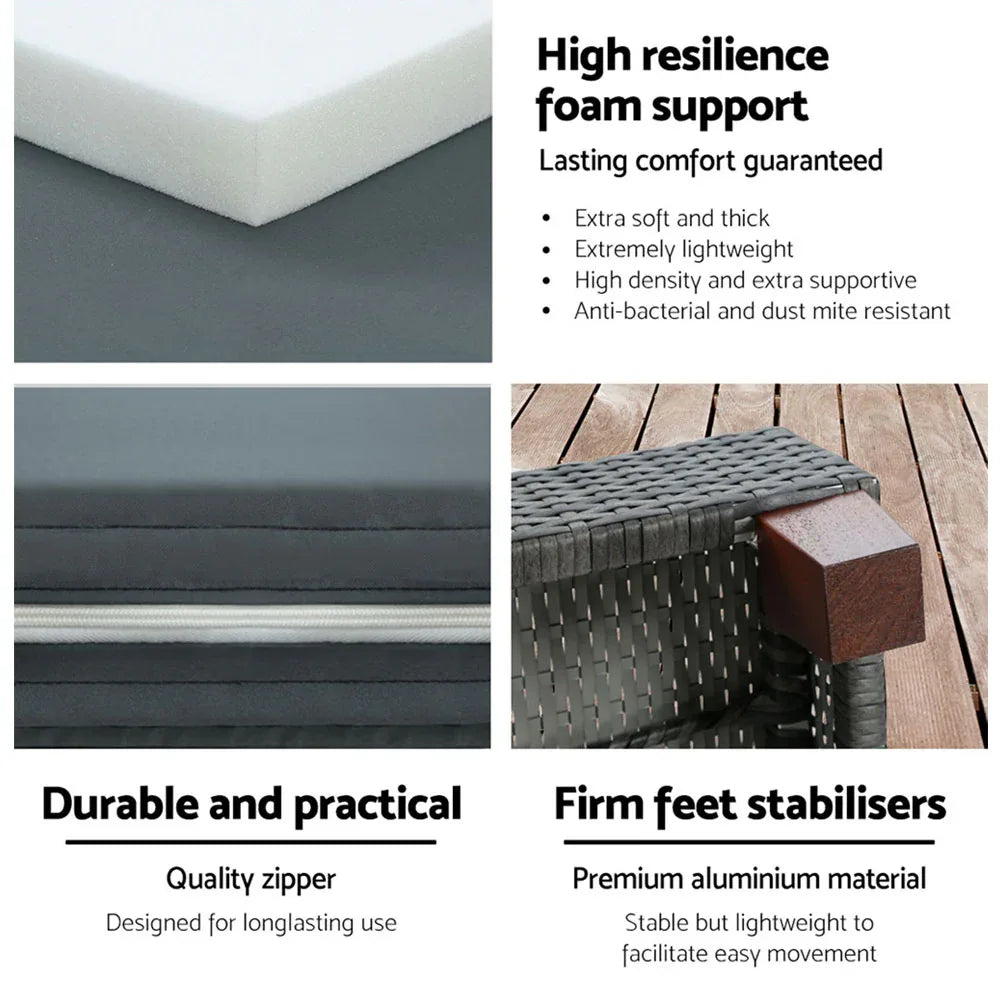 Gardeon Sun Lounge Wicker Lounger Outdoor Furniture Day Bed Wheels Patio Grey - Mekamart Australia